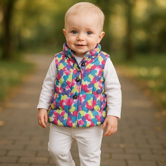 Kids Headquarters Girls Vest Size 12 Mo Colorful Puffy Puffer Pink Blue NEW - Picture 1 of 8